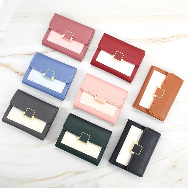 Women's Pink PU Leather Short Wallet with Metal Clasp Closure and Clear ID Window Small Card Holder for Daily Travel Essentials