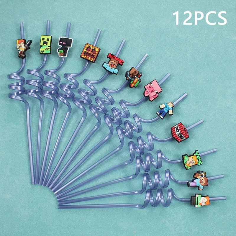 12 Stuks Pixel Miner Game Herbruikbare Rietjes Game-Thema Pixel Stijl Rietjes Voor Verjaardagsfeestje Decoraties En Geschenken