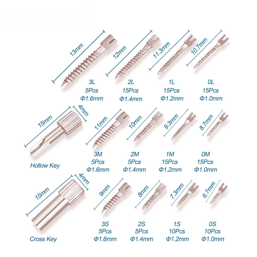 120Pcs Dental Screw Posts Pure Titanium Gold Plated Screw Post S/M/L Threaded Nail Teeth Fixed Tools Dentistry Materials