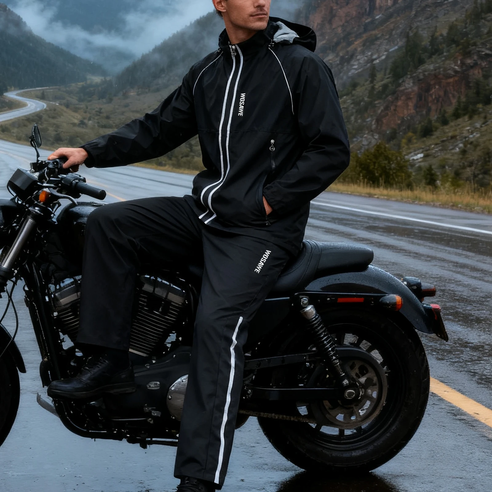 WOSAWE Motorcycle Raincoat Suit Split Motorcycle Rider Raincoat Motocross Rain Pants Reflective Waterproof Hooded Jacket Unisex 2 WOSAWE Motorcycle Raincoat Suit Split Motorcycle Rider Raincoat Motocross Rain Pants Reflective Waterproof Hooded Jacket Unisex 2
