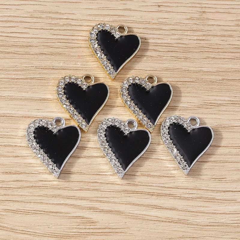 10 Stück 16 x 19 mm niedliche Kristall-Emaille-Liebes-Herz-Charms-Anhänger für Schmuckherstellung, Ohrringe, Halsketten, Armbänder, DIY-Bastelbedarf – Detail 6