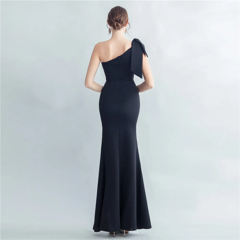 Lace Hot Drilling Craft Beaded Slant Shoulder Roman Neck Side Slit High End Evening Gown