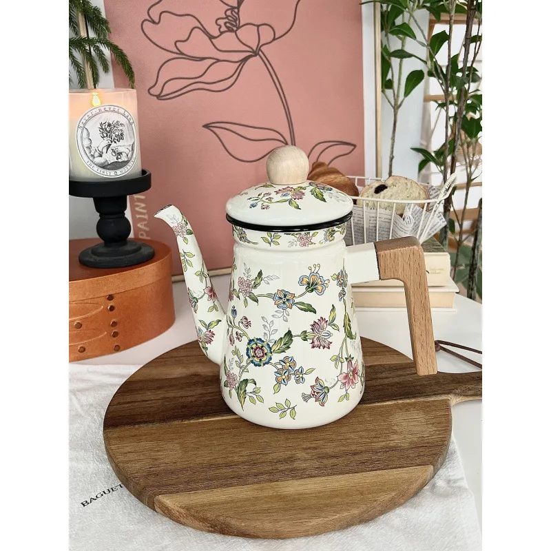 

Enamel Handmade Coffee Pot Restaurant Household Tableware Can Induction Heating Milk Tea Boiling Pot