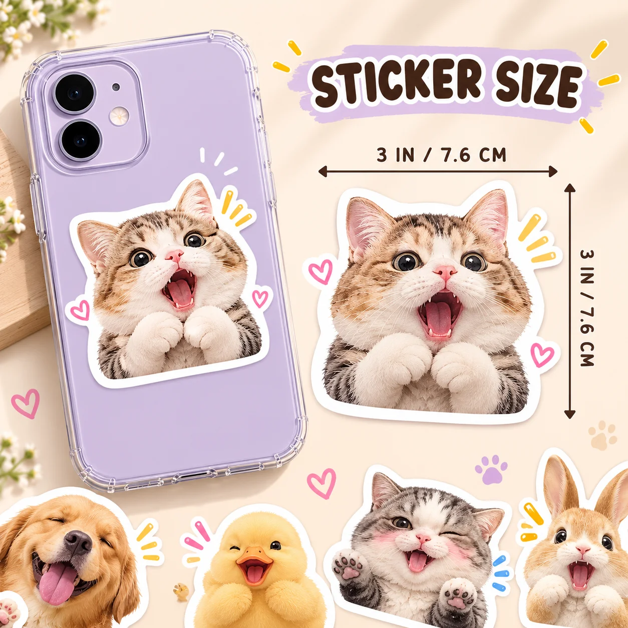 Custom Animal Emoji Sticker Personalized Funny Pet Face Vinyl Decal Waterproof Self Adhesive Gift for Phone Laptop Decor