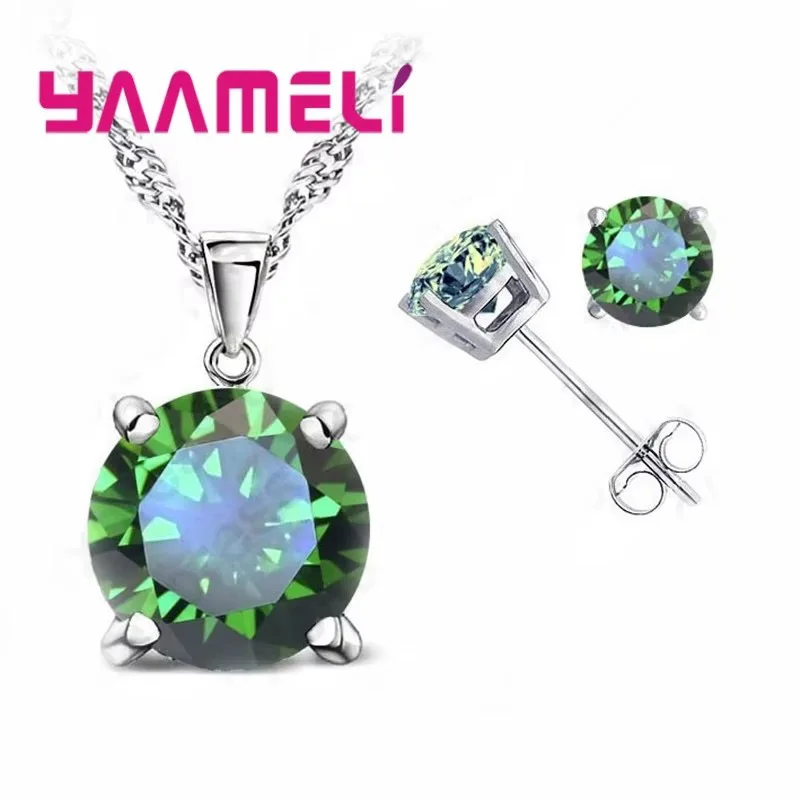 925 Sterling Silver Shiny Cubic Zirconia Necklace & Earrings Set
