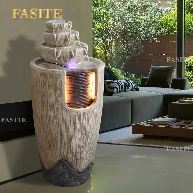 Water Fountain Rockery Feature with Flowing Ring Design for Living Room Entrance Office Home Decor