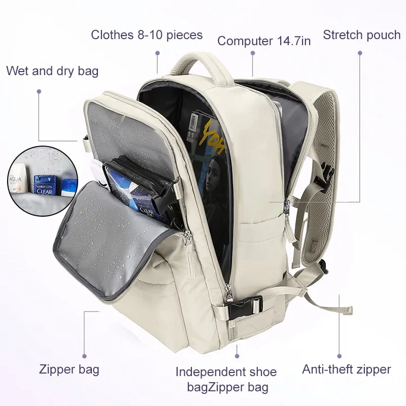 Travel Backpack for Women, Carry On Backpack,TSA Laptop Backpack Flight Approved, College Nurse Bag Casual Daypack for Weekender