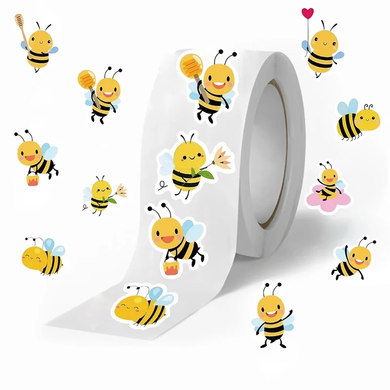 100PCS Kawaii Bee Sticky Paper Labels Thank You Sticker DIY Sealing Decoration Scrapbooking Hand Accounting Supplies