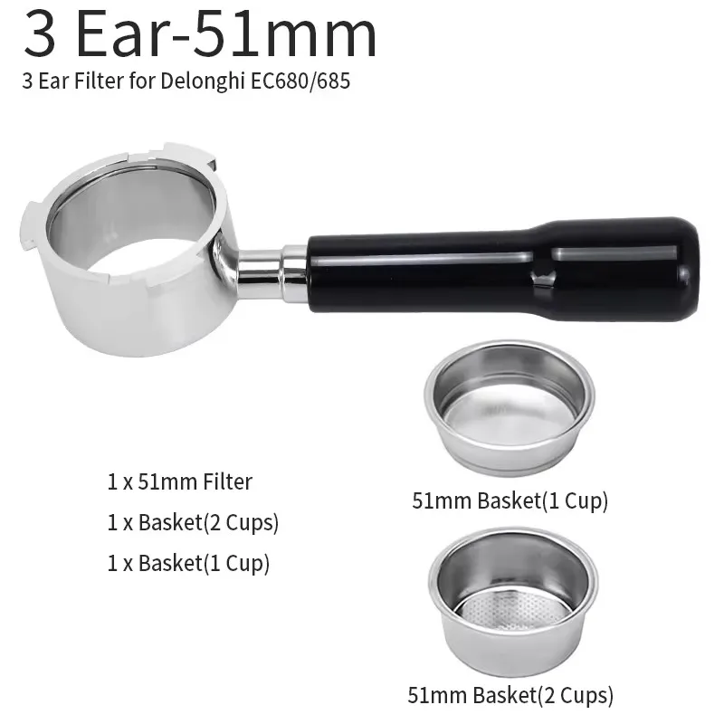 CafeGaGa 51 mm Kaffee-Siebträger ohne Boden für Delonghi ec680 685 mit Ersatzfilterkorb, nackter Siebträger, Espressomaschine 5