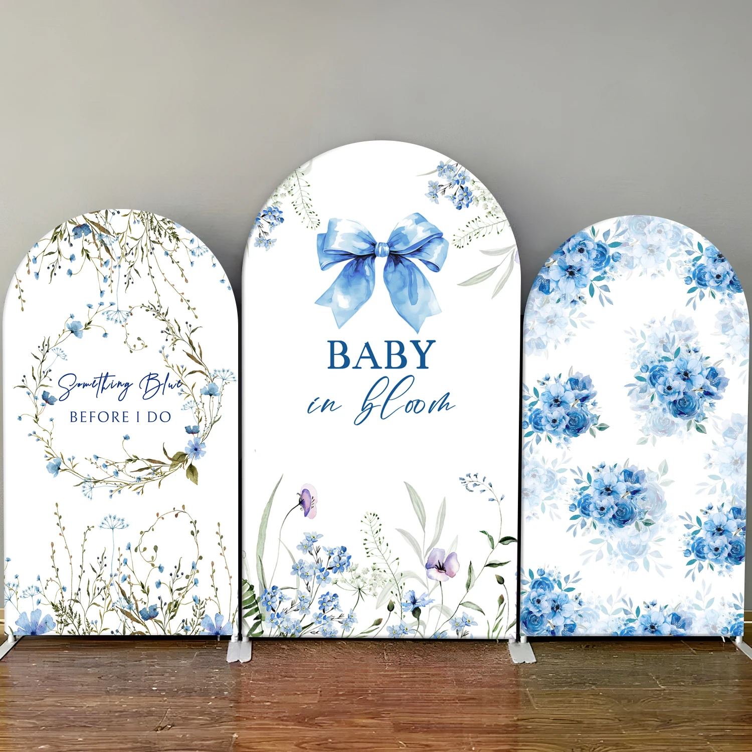 

Blue Flower Arch Backdrop Cover Custom Text Wedding Baby Shower Kid Birthday Party Decoration Chiara Wall Photography Background