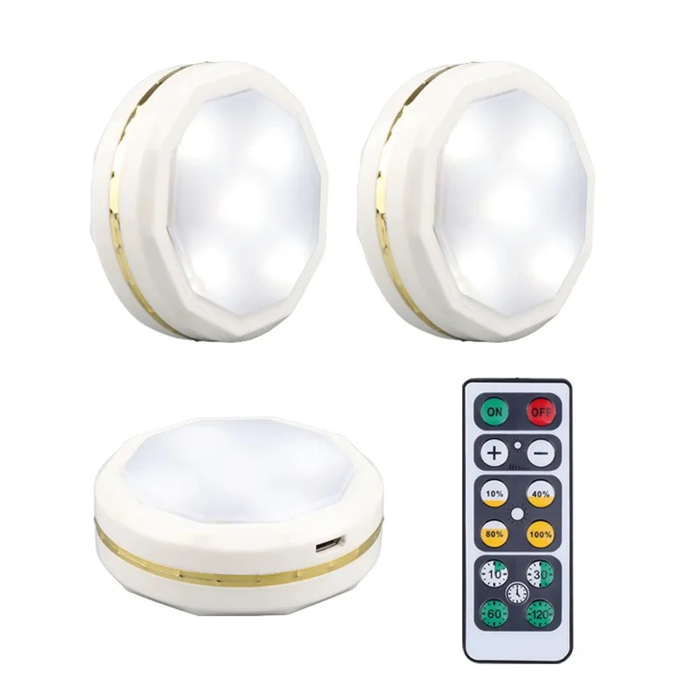 Rechargeable USB Charge  Round Dimming Function LED Small Press Night Light Mini Cabinet Atmosphere Ceiling Light