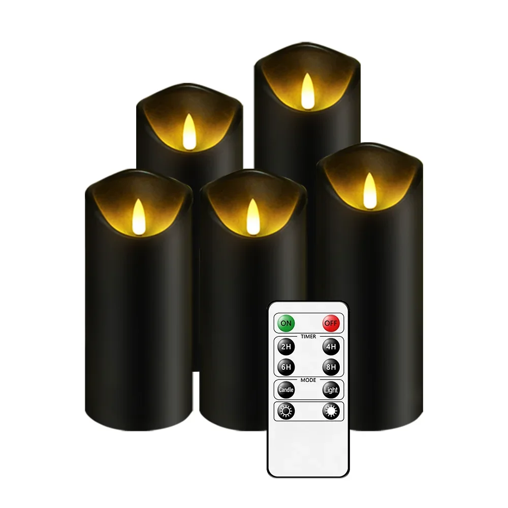 5 Flameless LED Electronic Candles Wobbling Realistic Flame Timer Dimmable Halloween Prayer Altar Table Dining Home Decor Candle