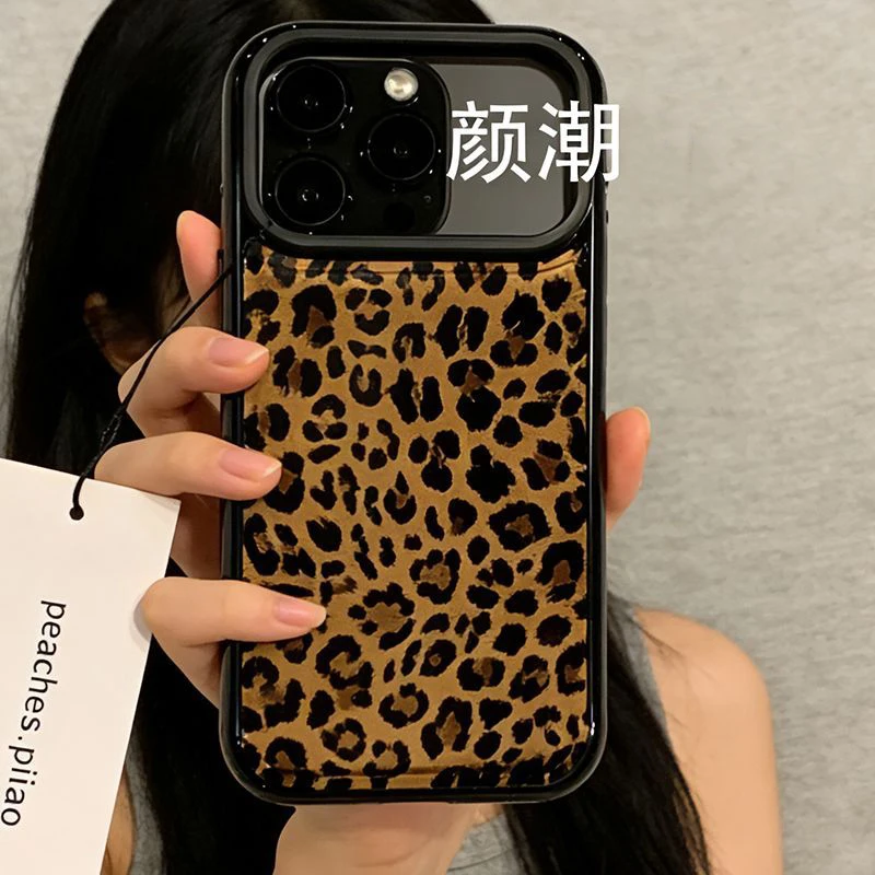 Ins Koreaanse stijl bruin luipaardprint lederen schokbestendige beschermende telefoonhoes voor iPhone 17 Air 16 15 14 13 12 11 Pro Max Cover