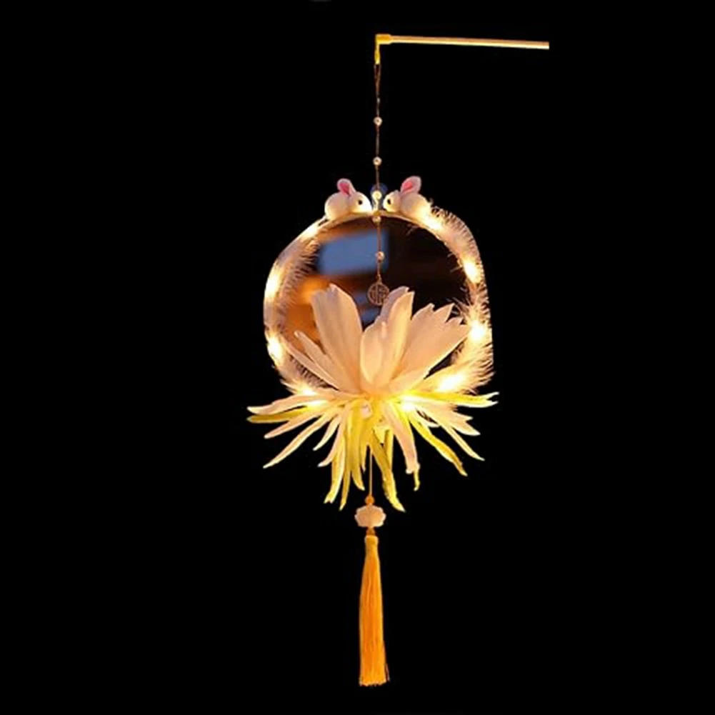 FBIL-Chinese Traditional Lantern DIY Mid-Autumn Lanterns LED Vintage Handmade Lanterns For Middle Autumn Festival  Decor Beige