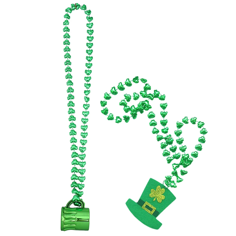 

Green Necklace Hanging Decorations for Patrick's Day Plastic Non Woven Beads Necklaces Women Kids Party Supplies Accessories