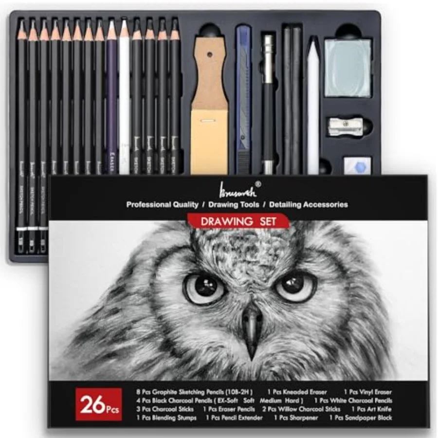 

Charcoal Pencils for Drawing, Set of 26, Professional Drawing Sketch Pencils, Art Supplies for Sketching, Shading, Blending, Ar