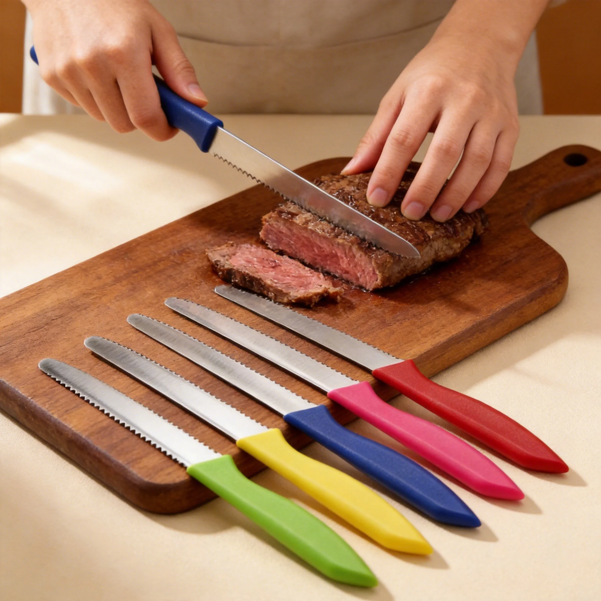 5-piece kitchen knife set, plastic handle, stainless steel serrated knife kitchen cooking accessory for cutting bread and fruits