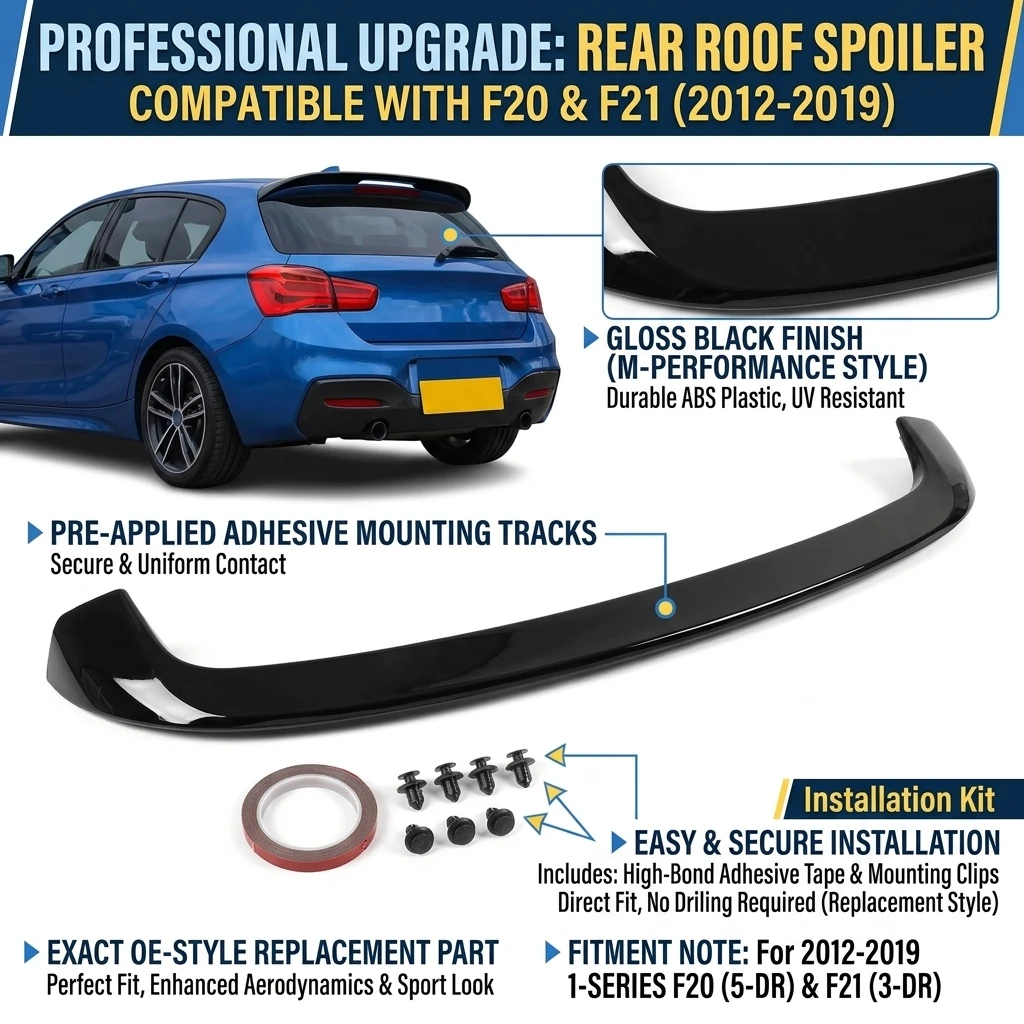 Für BMW 1er F20 F21 Heckspoiler M Performance Hochglanz Schwarz 2012-2019 Ersatz-Heckklappenspoiler Flügel ABS-Kunststoff Langlebig Direkte Passform Einfache Montage Autozubehör Auto-Styling