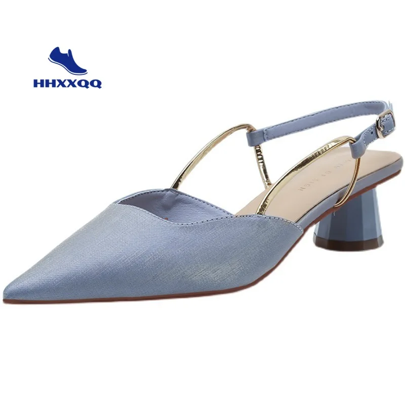 Sandali con punta temperamento in raso francese scarpe da donna primavera ed estate 2022 scarpe antiscivolo con tacco medio scarpe singole a punta