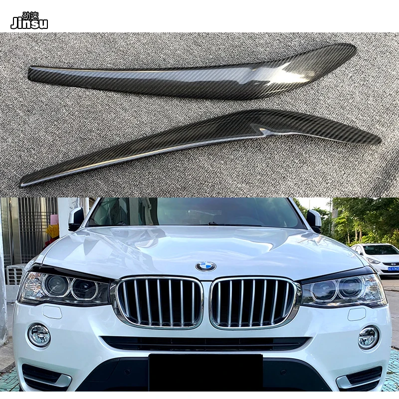 

Fit For BMW X3 F25 X4 F26 20d 28i 2014 - 2016 Car Front Bumper Headlight Carbon Fiber Decoration Eyebrows Cover Eyelids Sticker