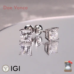 Custom 1.0-2.5CT Princess Cut Diamond Wedding orecchini a bottone 18K White Gold Fashion Luxury Women Screw Back orecchini a bottone