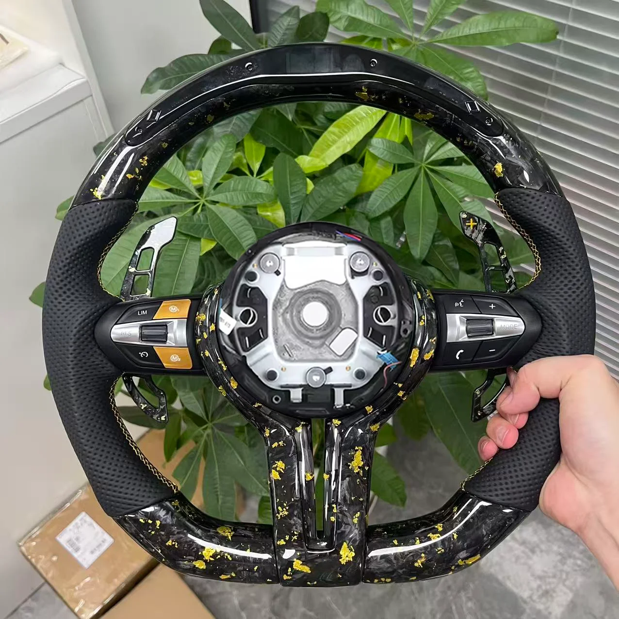 MAXEAGLE Golden Forged Carbon Fiber Steering Wheel For BMW M5 F10 F12 F15 F16 F01 F06 F07 F18 M3 F30 F20 F22 F25 F48