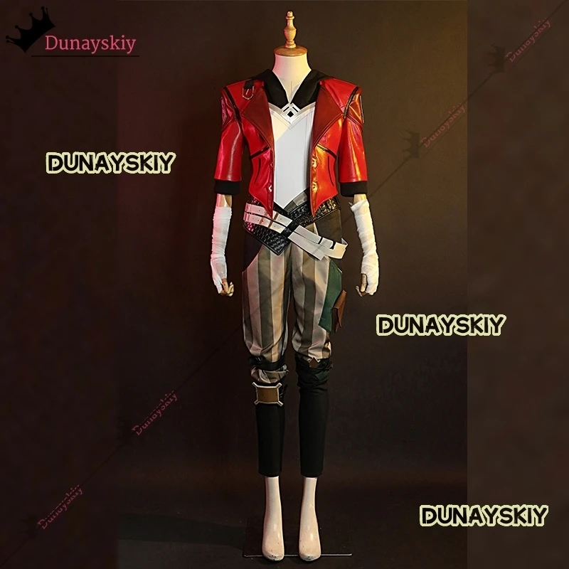 LOL Arcane Vi Cosplay Costume Game Arcane LOL Vi Role-Playing Subdue Red Short Leather Suit Wig Accessory Anime/Halloween Party8