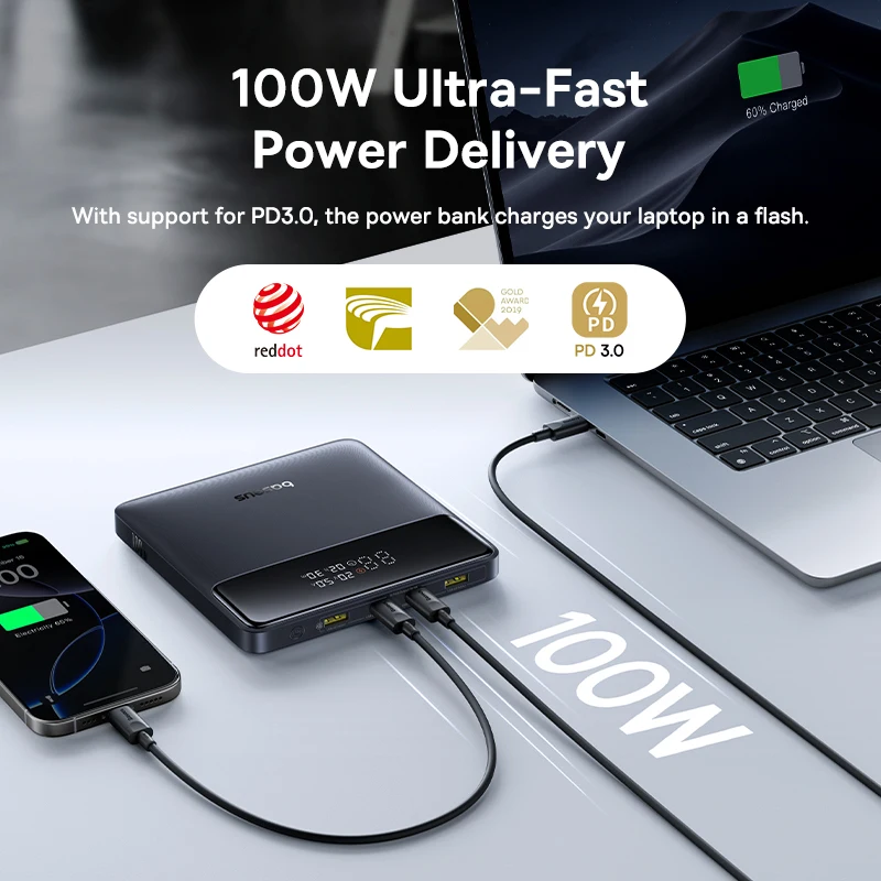 Baseus 100W Power Bank 20000mAh Kapazität PD Schnellladung Ladegerät Powerbank für Laptops MacBook iPhone Samsung Xiaomi