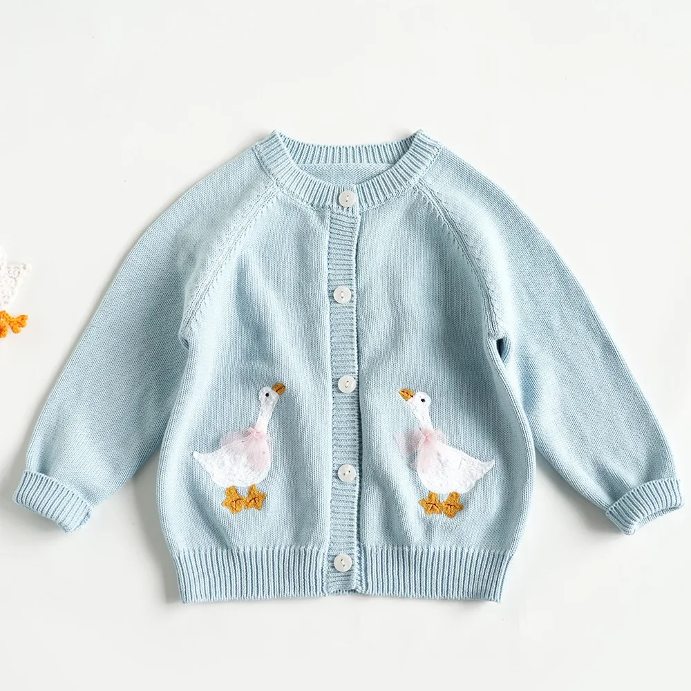 New Autumn Winter Children Cotton Knitted Sweaters Cartoon Embroidery Baby Girls Cute Casual Cardigan Sweater