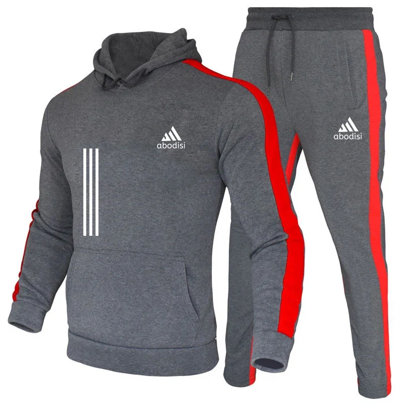 Outono e inverno masculino lazer ao ar livre jogging fitness moda conjunto de roupas esportivas com capuz jumper e moletom dois conjuntos