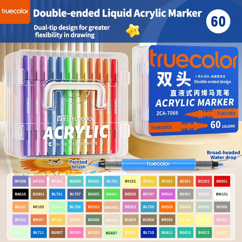 

Набор акриловых маркеров Truecolor ZCA-7066, 60 цветов, двусторонние, для скрапбукинга, граффити, рисования, специальный набор для студентов