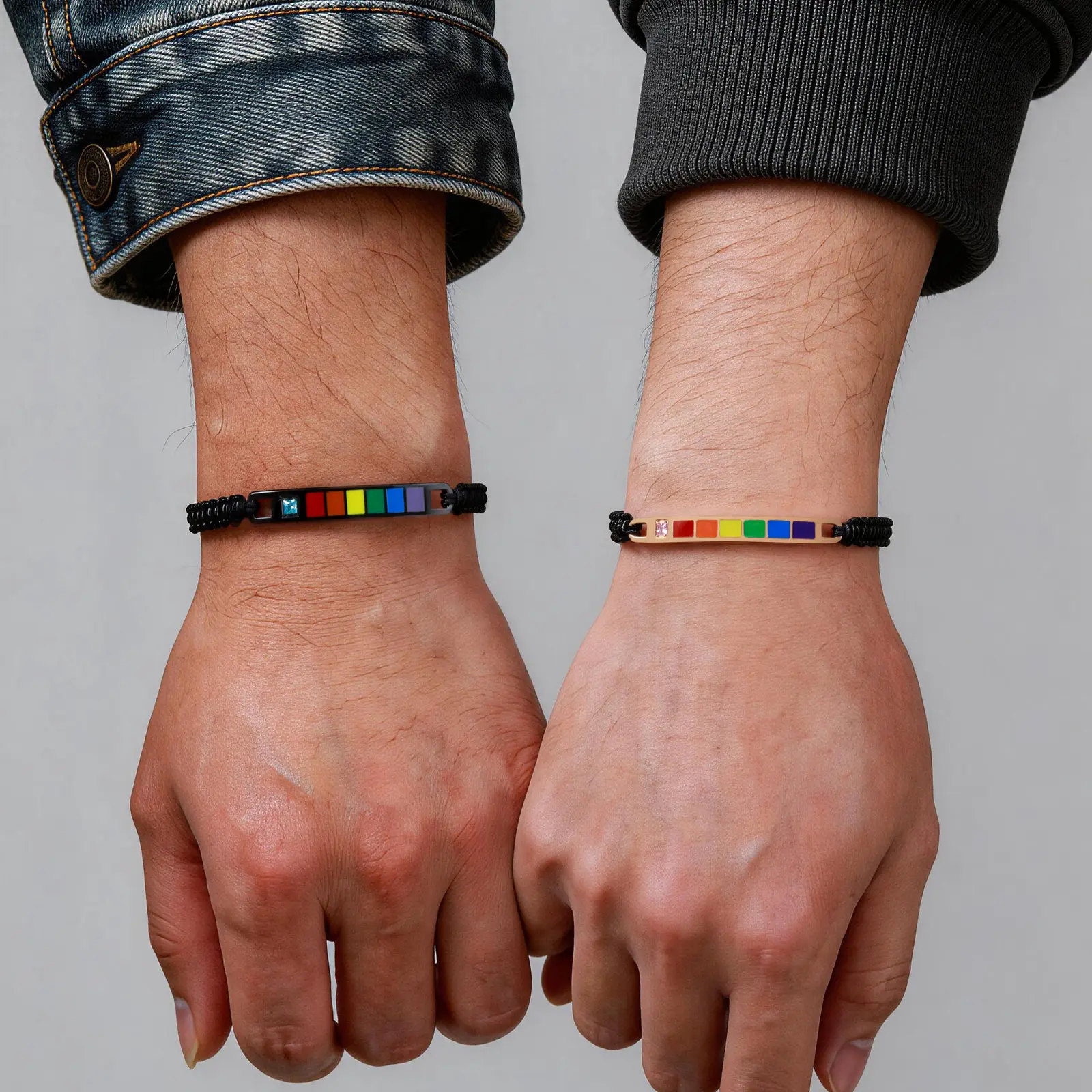 Vnox Rainbow Pride Adjustable Bracelet, Stainless Steel Bar with Zircon, Nylon Woven Bracelet for LGBTQ Gay Lesbian Jewelry Gift