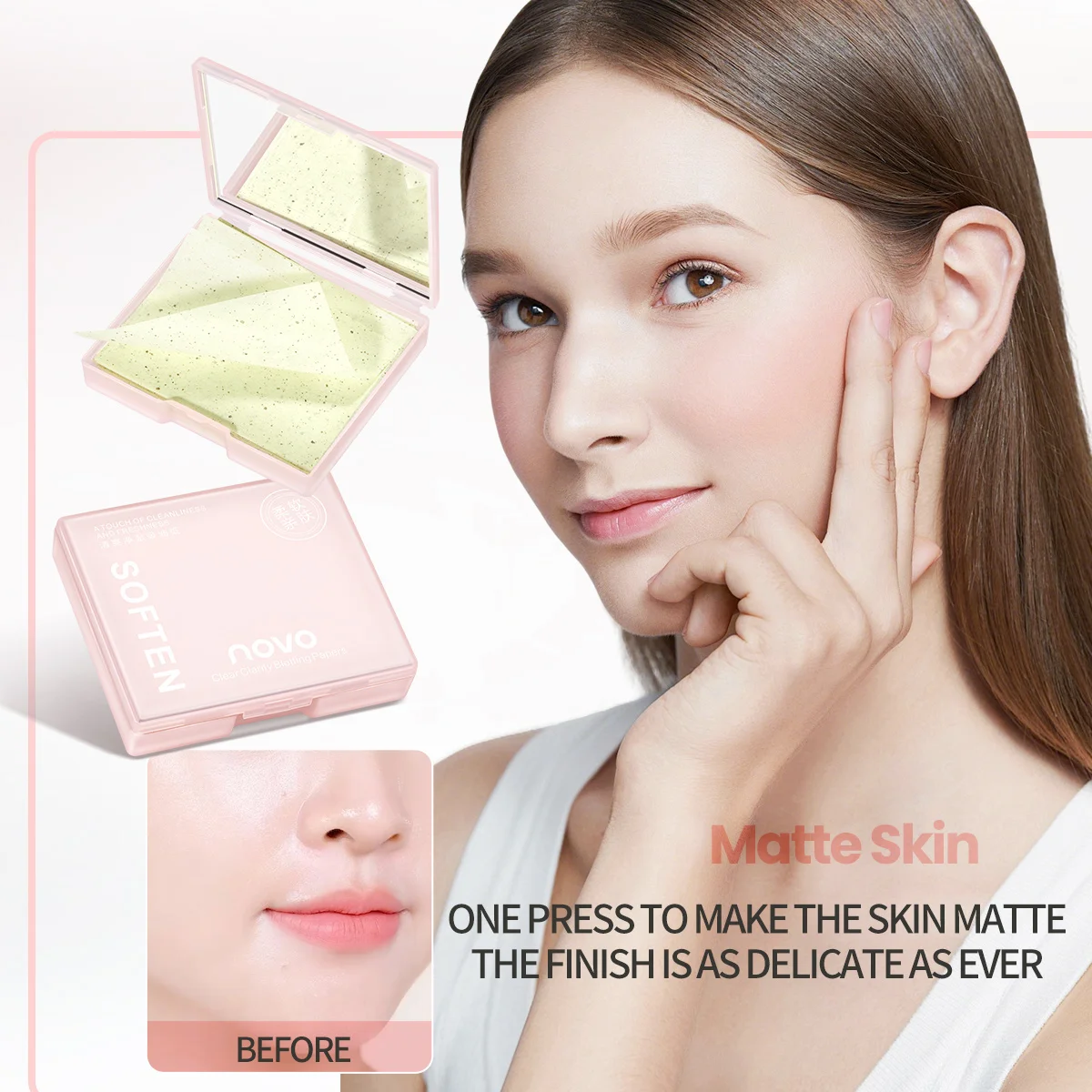 100 vellen olie-absorberend papier met etui en puff draagbaar verfrissend olie verwijderen olie-absorberend gezichtsreinigingsgereedschap met spiegel