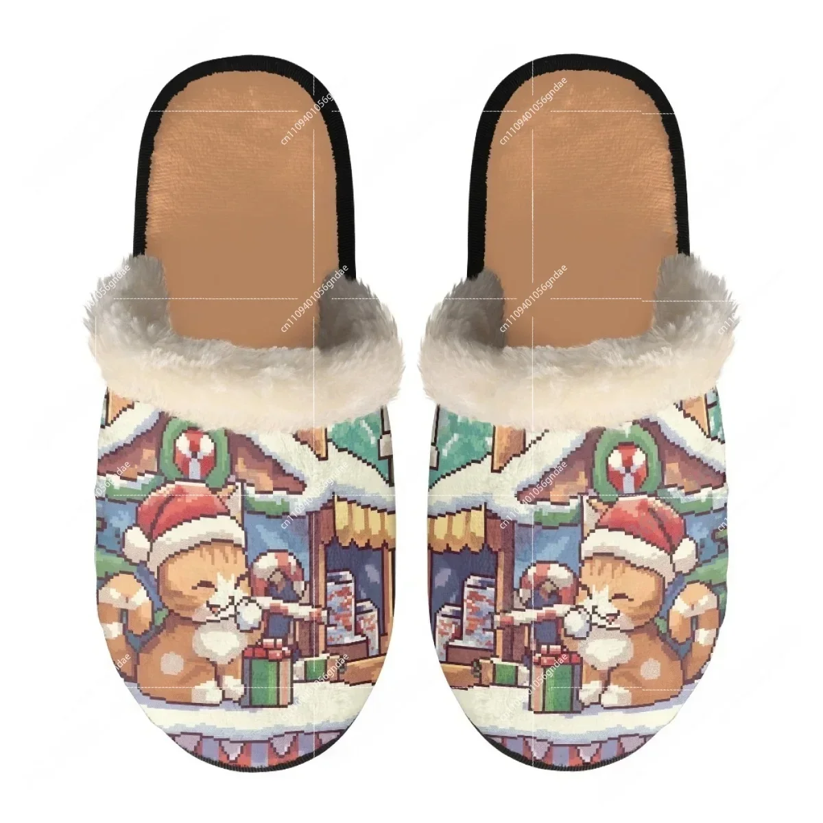 Vintage Christmas Elk Slippers Mens Womens Home Cotton Plush Bedroom Casual Keep Warm Customized Thermal Lightweight Slipper - view 3