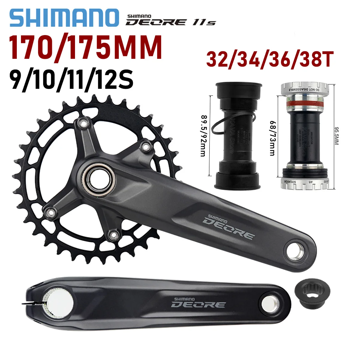 Shimano Deore 11-fach Kettenblatt M5100 Integriertes Kurbelgarnitur-Set MTB 10 11 12 Gang Pedivela 34T 36T 38T 32T Crown Fahrradkurbel – Detail 2