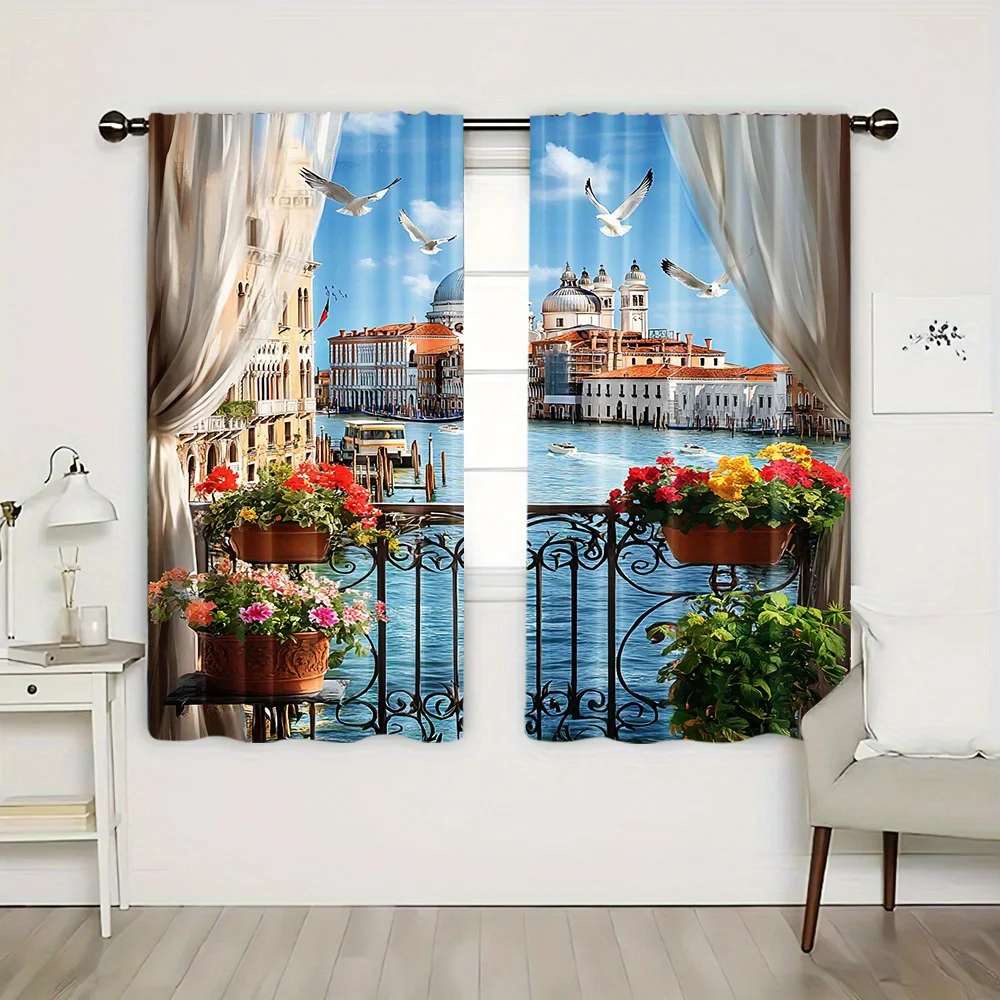 Stunning Venice Italy Canal View Curtains Pair Waterproof Window Drapes Realistic Travel Landscape Art Home Decor for Bedroom