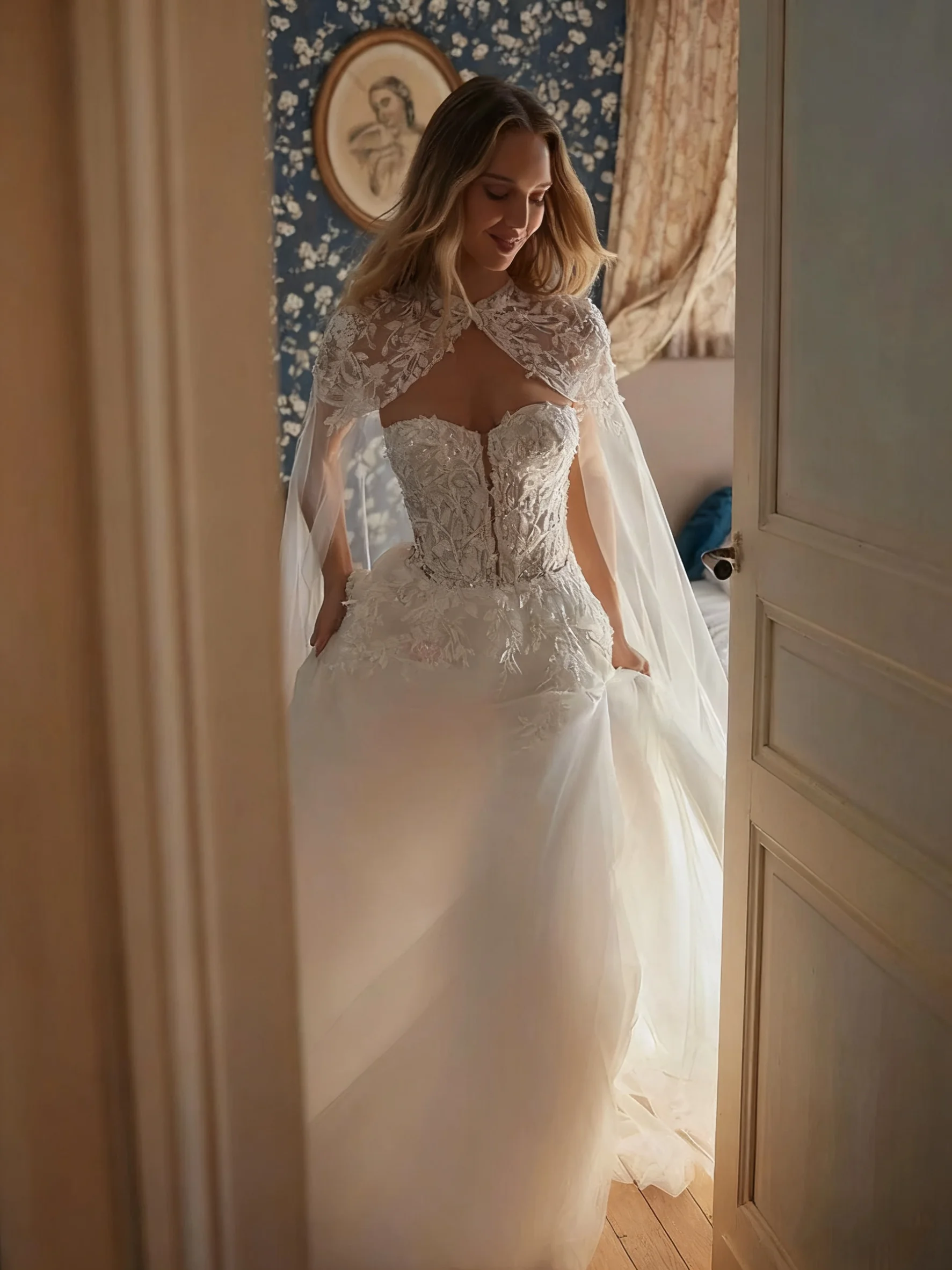 Custom Luxury Sweetheart Wedding Dress Lace Decal Tulle Bridal Dress Detachable Shawl Wedding Ceremony Bridal Dress