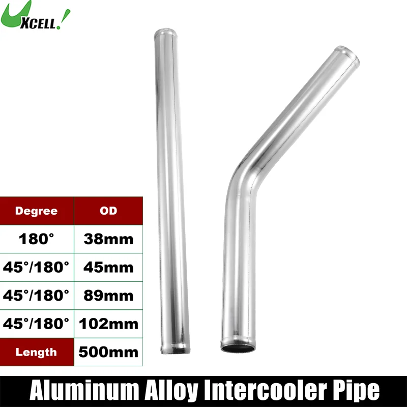 UXCELL Aluminum Alloy Tube Intercooler Pipe Air Intake Tube Universal 38/48/89/102mm OD 500mm 45/180 Degree Silver for Car