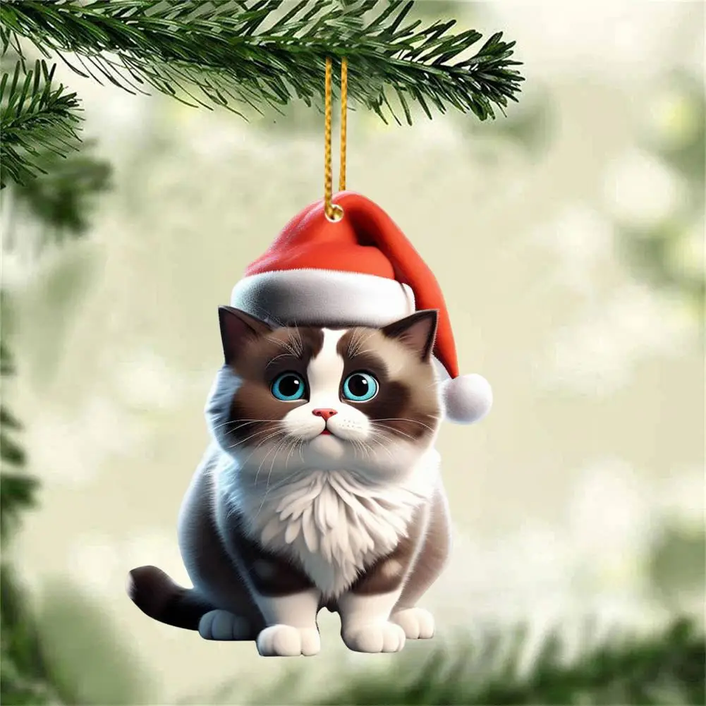 Modern Cat Pendants Christmas Tree Decoration Set Cartoon Cat Pendants Acrylic Ornaments for Home Car Decor Gift for Family