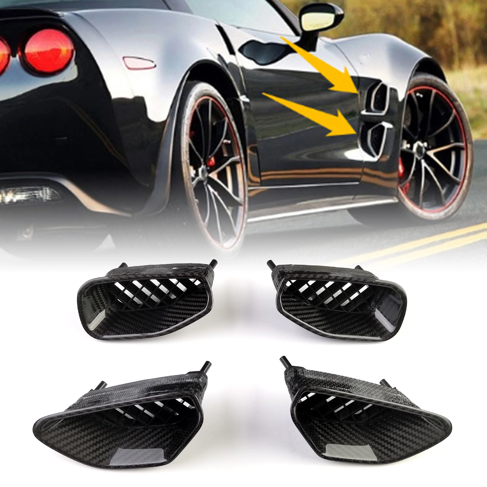 Front Side Fender Air Outlet Vent Trims Dry Carbon Fiber Intake Frame Duct Cover For Chevrolet Corvette C6 ZR1 Z06 2005-2013