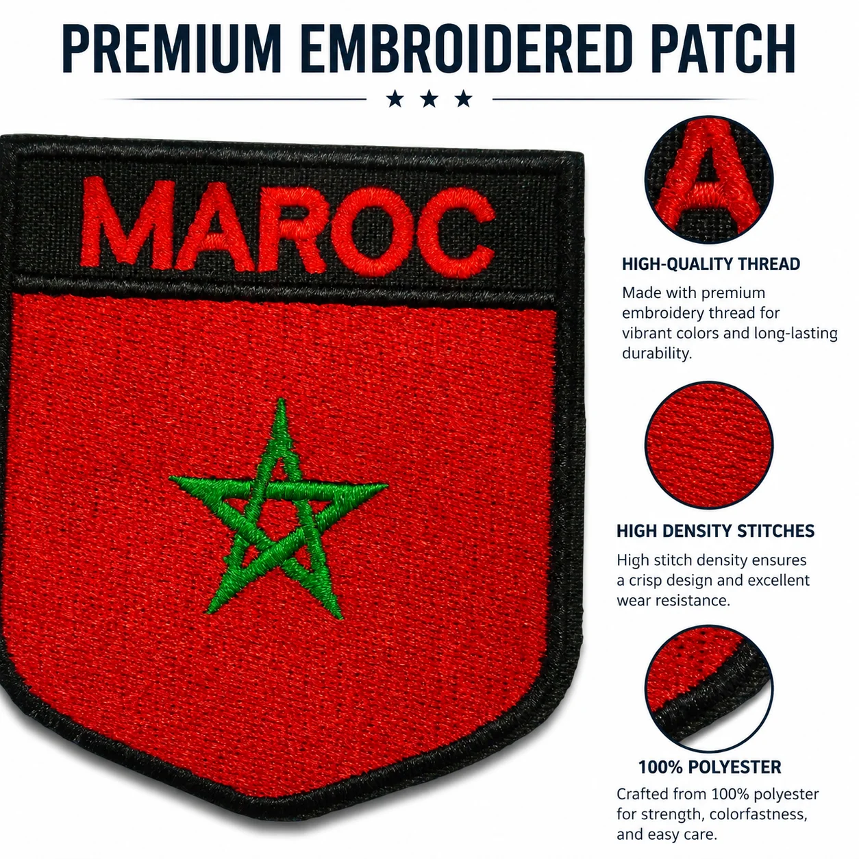 Flag of Morocco Embroidered Patch Patriotic Decoration Morale Badge Hook and Loop for Clothes Backpacks Hats & Everything