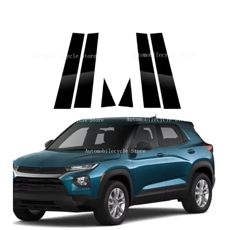6PCS Glossy Black Pillar Posts Fit For Chevrolet TrailBlazer 2021 2022 2023  Window Moulding B C Center Sticker Cover