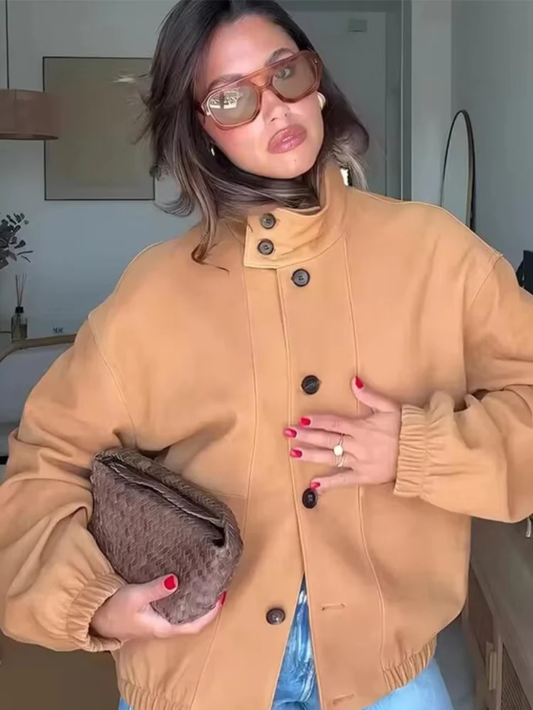 

Винтажные женские куртки из искусственной кожи, осень 2023, новые женские уличные куртки, пальто, свободная повседневная однобортная верхняя одежда