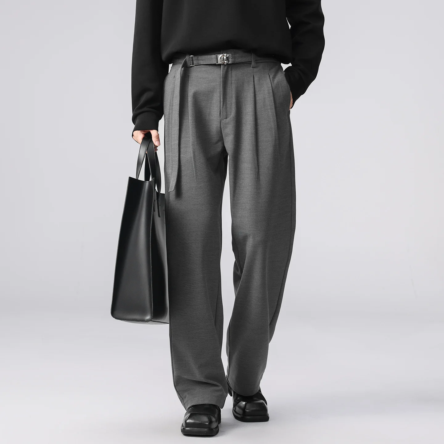 

Широкий костюм, брюки, мужские корейские уличные модные деловые повседневные свободные винтажные брюки с поясом, прямые мешковатые брюки, пригородные брюки