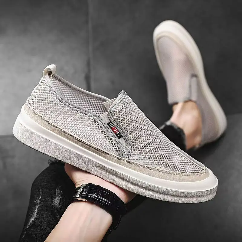 

Men's Summer New Mesh Hollow Out Casual Board Shoes Soft Sole Non Slip Round Toe Slip On Lightweight Walking Shoes Lazy Shoes