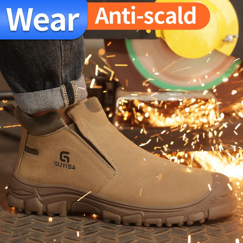 Imagem -04 - Sapatos de Segurança Anti-quebra para Homens Guyisa Sapatos de Soldador Cáqui Anti-escaldante Proteção contra Perfuração Tamanho 3745