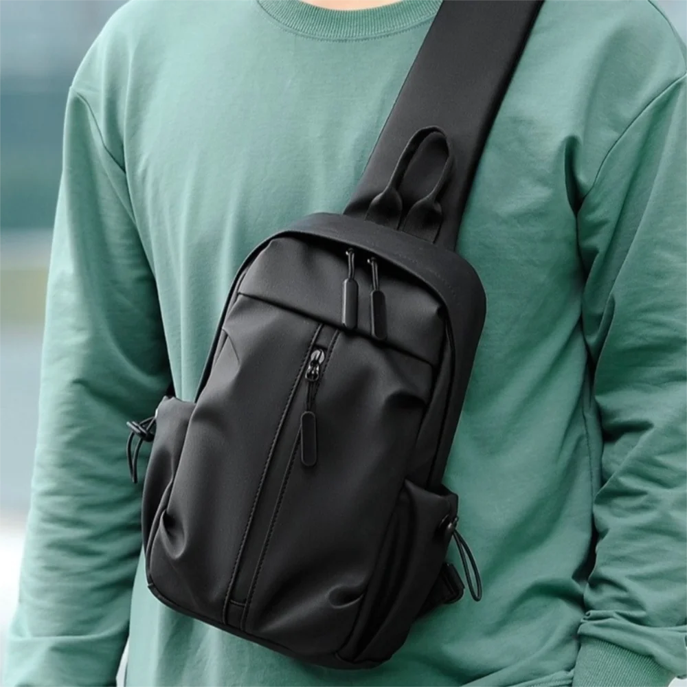 حقيبة صدر بسيطة للرجال من أكسفورد متعددة الوظائف بلون سادة حقيبة كروس رياضية ترفيهية مقاومة للماء حقيبة كتف نايلون في الهواء الطلق #4