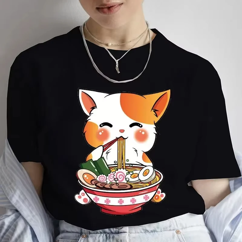 

Anime T-shirts for Women Japanese Anime Tshirts Korean Noodle Tee Shirts Cute Ramen Kitten Graphic T Shirts Aesthetic Clothes