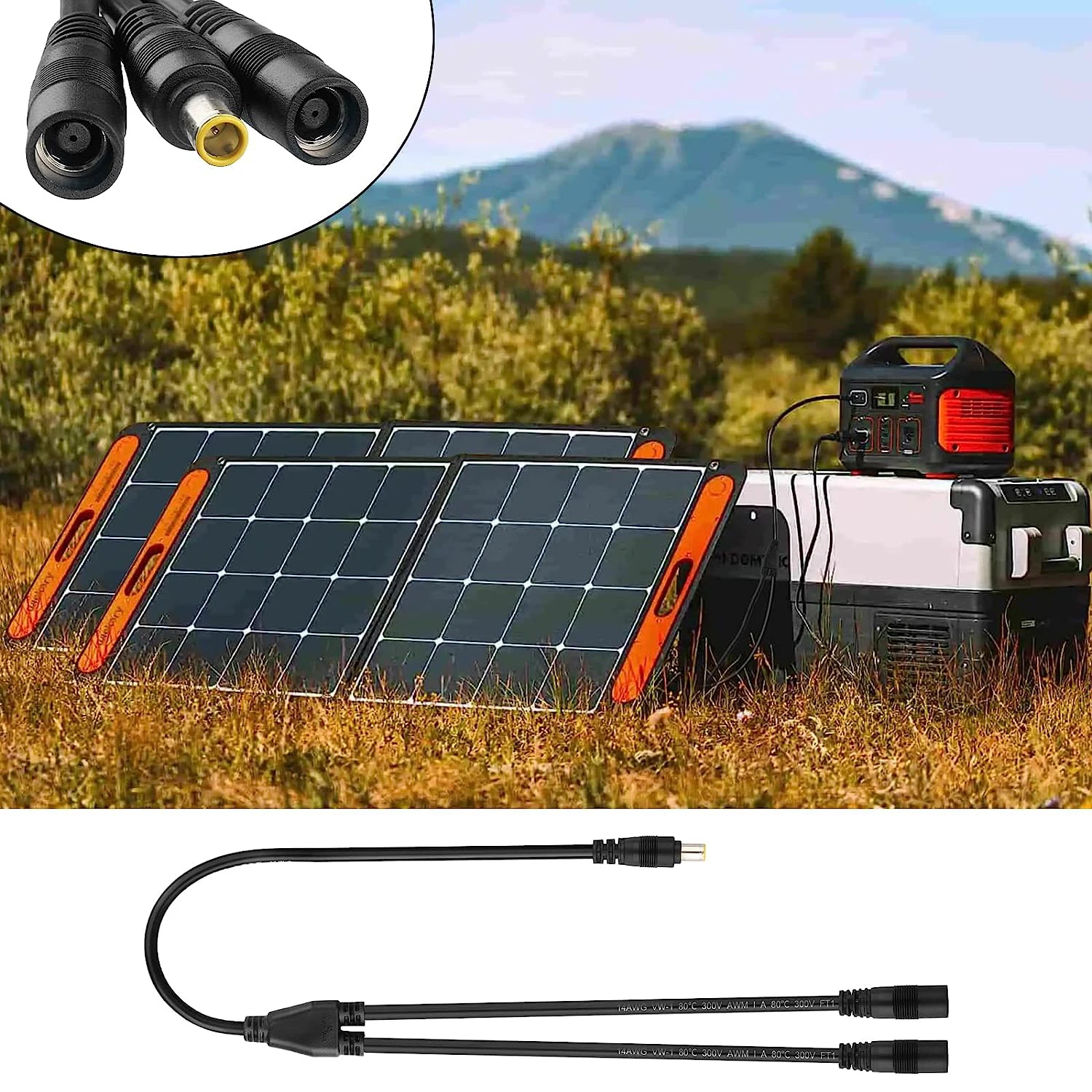 Solar Adapter 8mm Splitter, DC8mm Female and Male Combiner Cable Y Splitter Adapter Cable for Solar Panel Portable Power Station