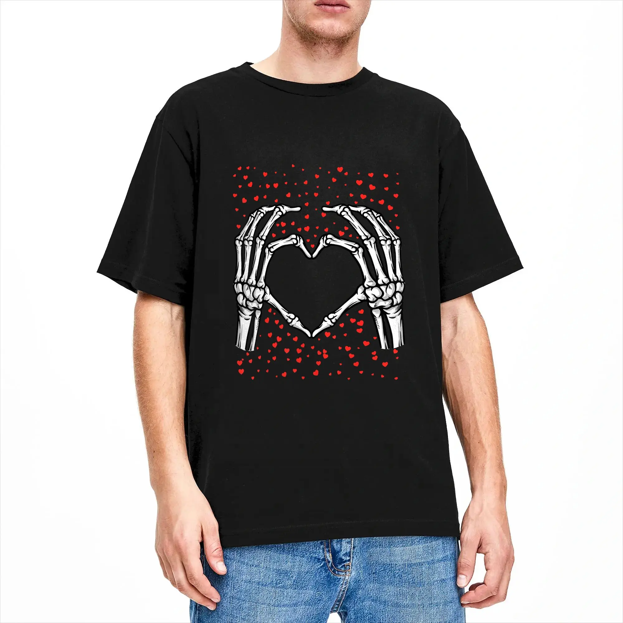 Skeleton Hands Forming Heart Surrounded By Hearts T Shirts Men's  Pure Cotton Funny T-Shirt Round Collar  Tee Shirt Short Sleeve
